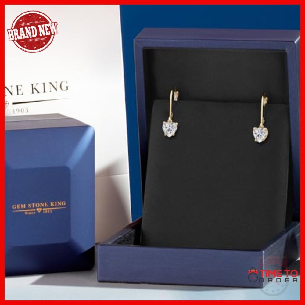 14K Yellow Gold Heart Leverback Dangle Earrings with Gemstone Birthstone - Picture 5 of 6